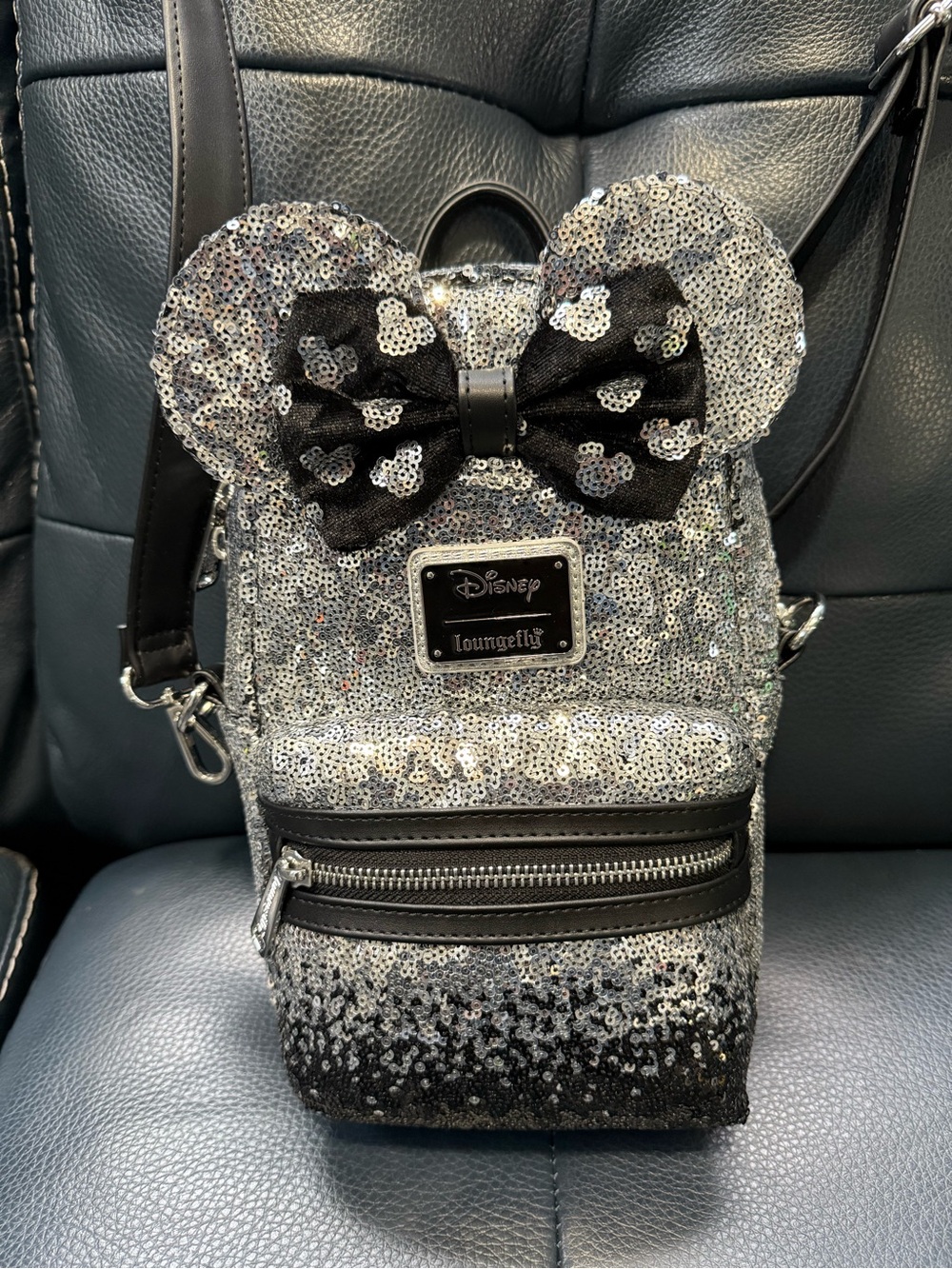 Disney x Loungefly Silver Sequin Minnie Ear Crossbody Bag